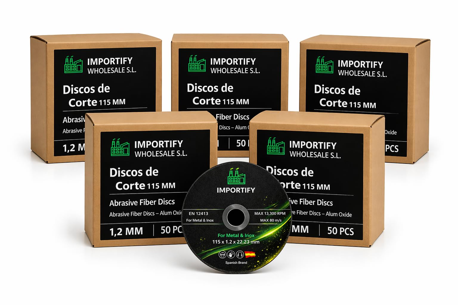 IMPORTIFY Discos de Corte para Amoladora Angular | Pack 250 Unidades | Uso Profesional | Metal, Acero e Inox | 1,2 mm (115 mm)