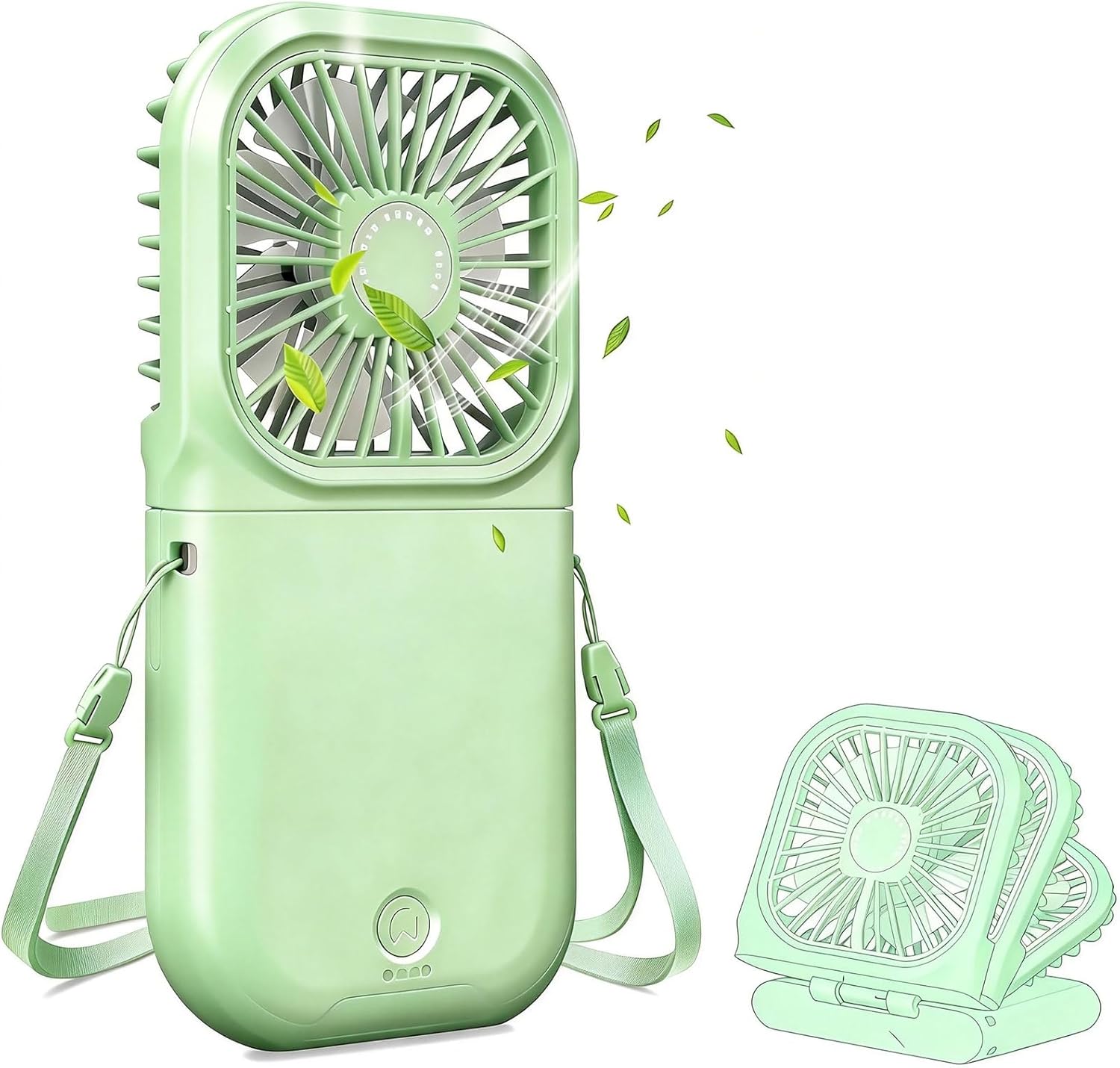 High-Speed Brushless Motor Handheld & Neck Fan, Mini Instant Cooling Fan with Powerful Airflow 4 Adjustable Speeds Portable Foldable Design (Fits in Wallet) (Turbo Green)