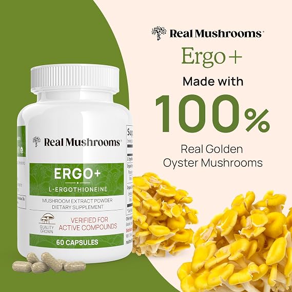 Real Mushrooms Ergothioneine (60ct) and Reishi 415 (90ct) Bundle with Shiitake and Oyster Mushroom Extracts - Longevity and Relaxation -Vegan, Gluten Free, Non-GMO - Natural Support for Healthy Aging