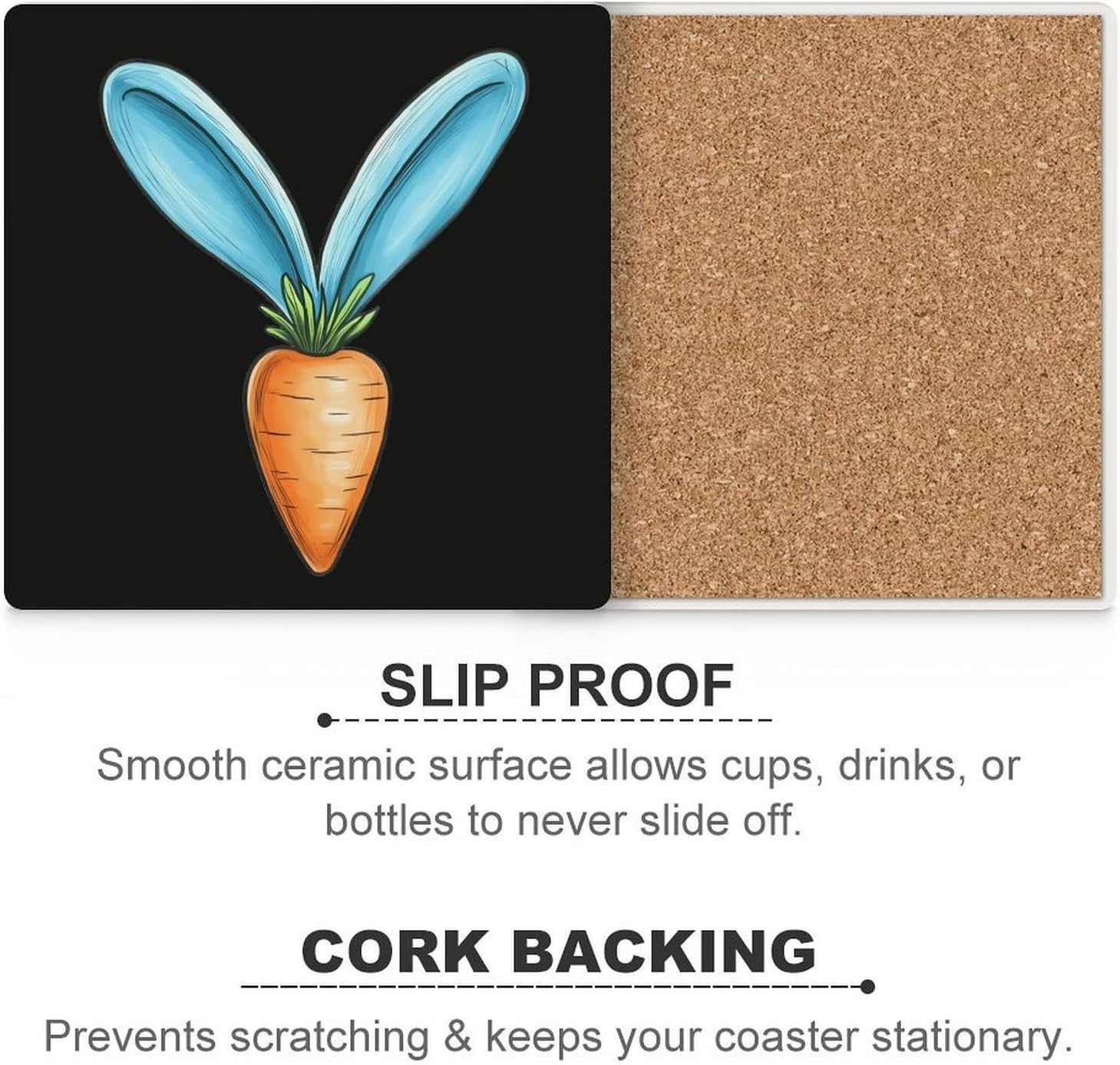 Easter Bunny Ears Carrot Funny Ceramic Coasters for Drink Absorbent Cup Holders Tabletop Protection