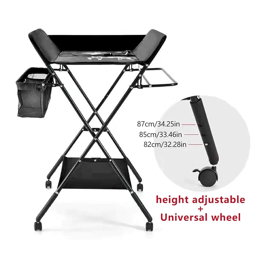 Fasciatoio Portatile Pieghevole 3 In 1 - Con Cestino, Cintura Di Sicurezza E 4 Ruote, Regolabile, Max 25 Kg