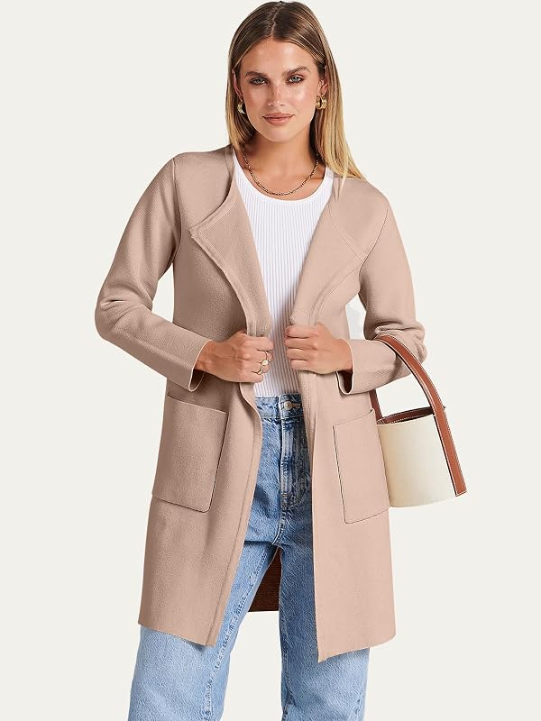 ANRABESS Womens Cardigan Sweater Open Front Knit Long Coatigan Dressy Casual Jacket Coat 2025 Fall Outfits Classy Clothes Khaki Small by ANRABESS - Image 9