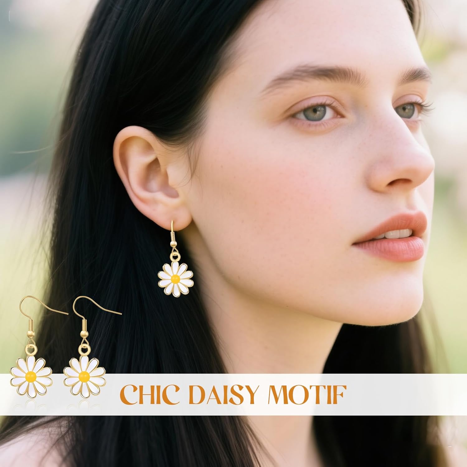 Daisy Earrings for Women, Cute White Flower Dangle Drop Earrings, Floral Bohemian Enamel Daisy Jewelry, Small Flower Hook Earrings, Gift for Wife Girls Teens - Image 5