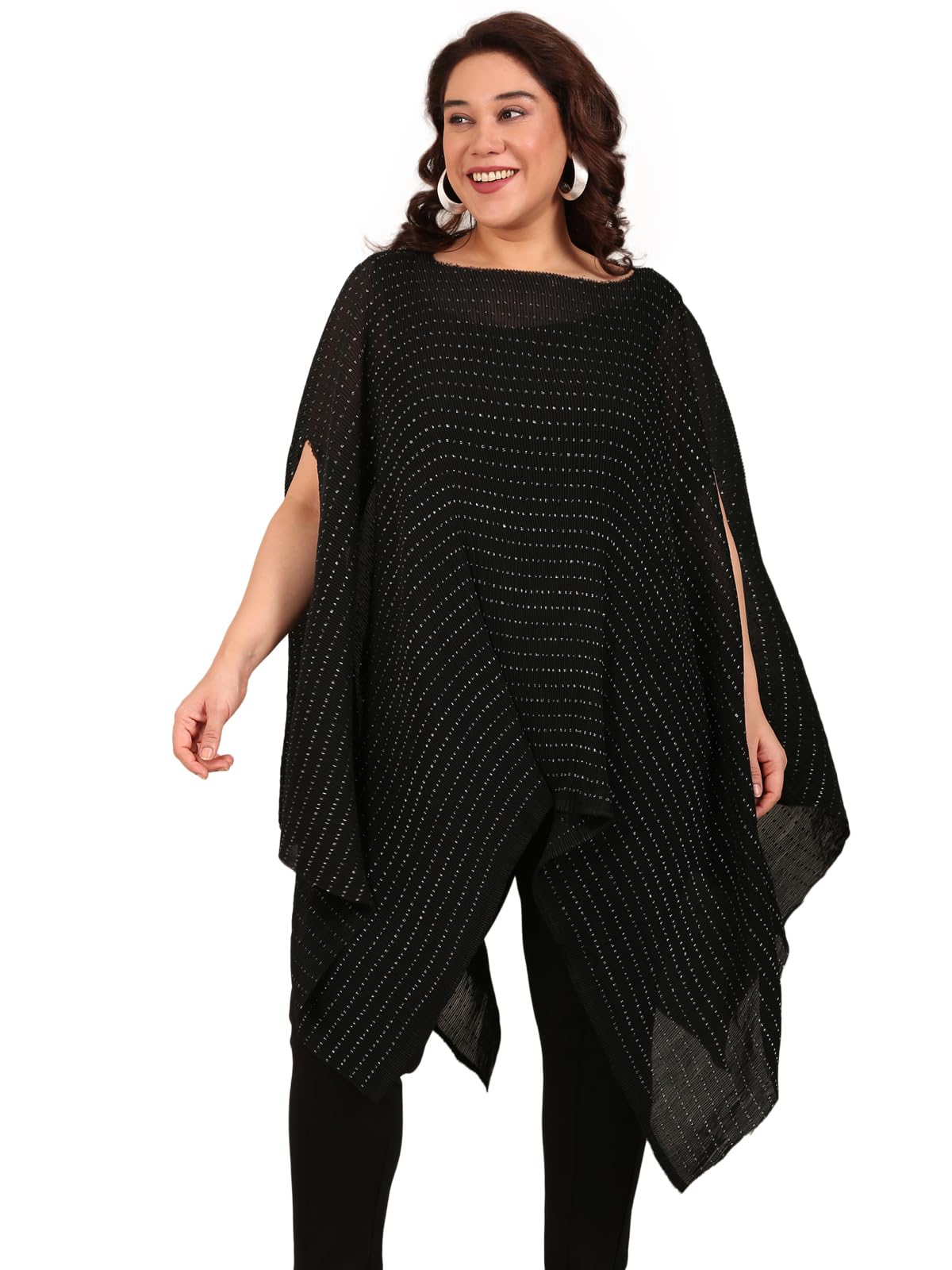 the pink moon Women's Plus Size Black Lurex Kaftan Tunic in Polyester, Casual, Breathable, for All Seasons-picture-18
