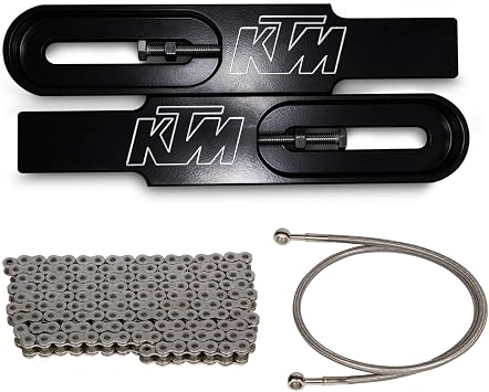 Swingarm Extensions to fit 2021 KTM 390 Duke Black Engraved 4.5-9" Stretch with 55" Brake Line and 520x 150 Link Chain - Made in the USA
