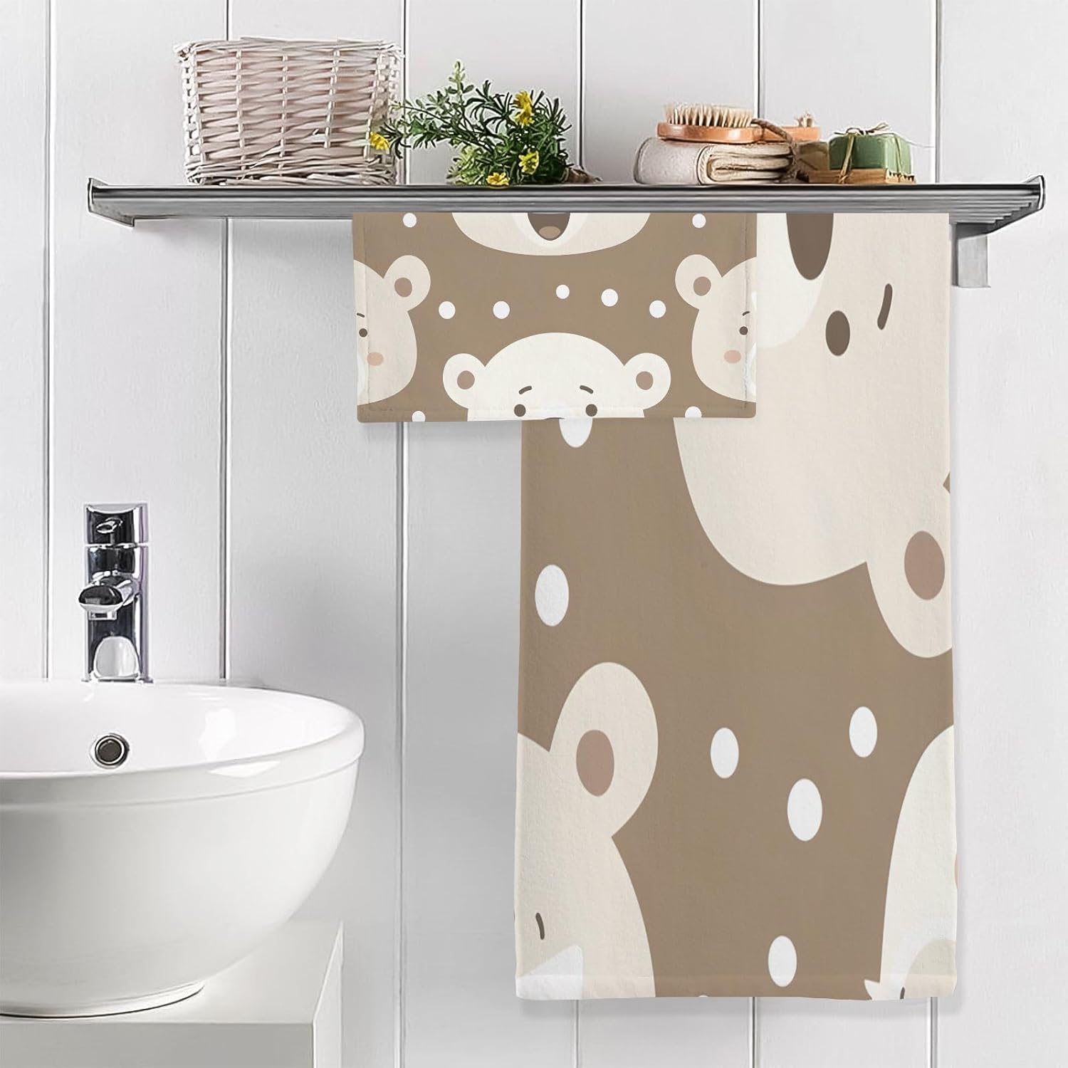 Hand Towels Premium Soft and Highly Absorbent Head of Cute Polar Bear 2 Pcs Towels for Bathroom Set 100% Cotton Decorative Face Towels