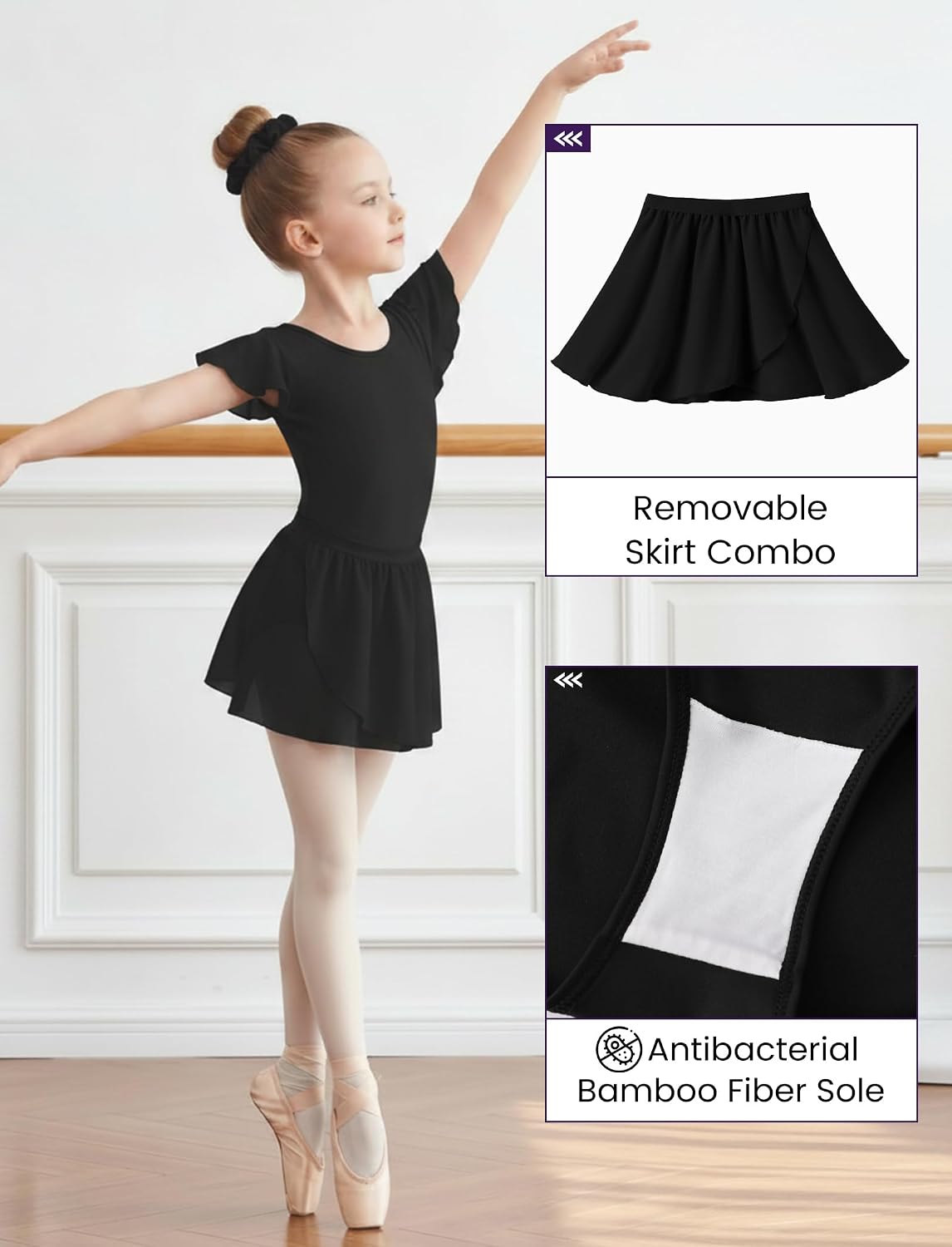 PATPAT Ballet Leotards for Girls with Removable Skirt Ballerina Outfit