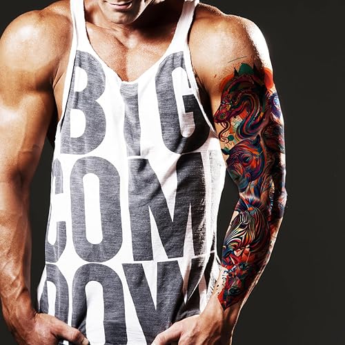 Miniatura 9 de Kotbs 6 hojas de tatuajes temporales, flores de brazo completo, pez dorado, serpiente, tatuajes falsos para adultos y hombres, fundas de tatuaje