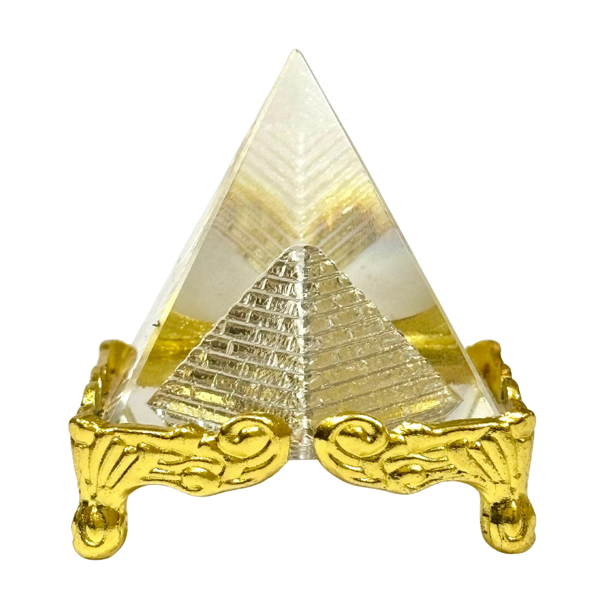 EDZZEL Crystal Pyramid Prism with Gold Stand – Feng Shui & Vastu Art Decor for Home, Office