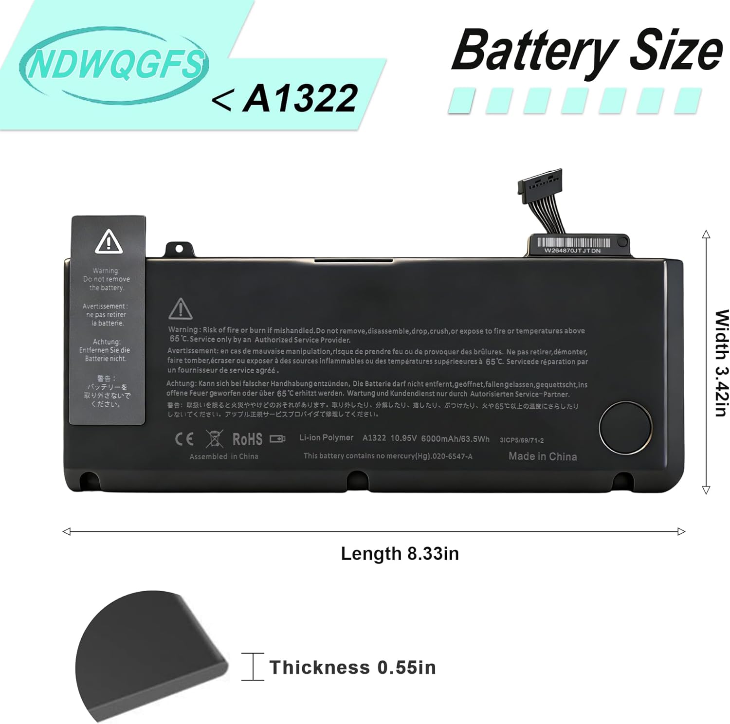 A1278 A1322 Battery Compatible with MacBook Pro 13" (Mid 2012/2010/2009, Early/Late 2011) MacBook Pro 13" 15-CS 15-DA 15-DB 15-DW Series MC700ll/A 661-5229 661-5557 020-6