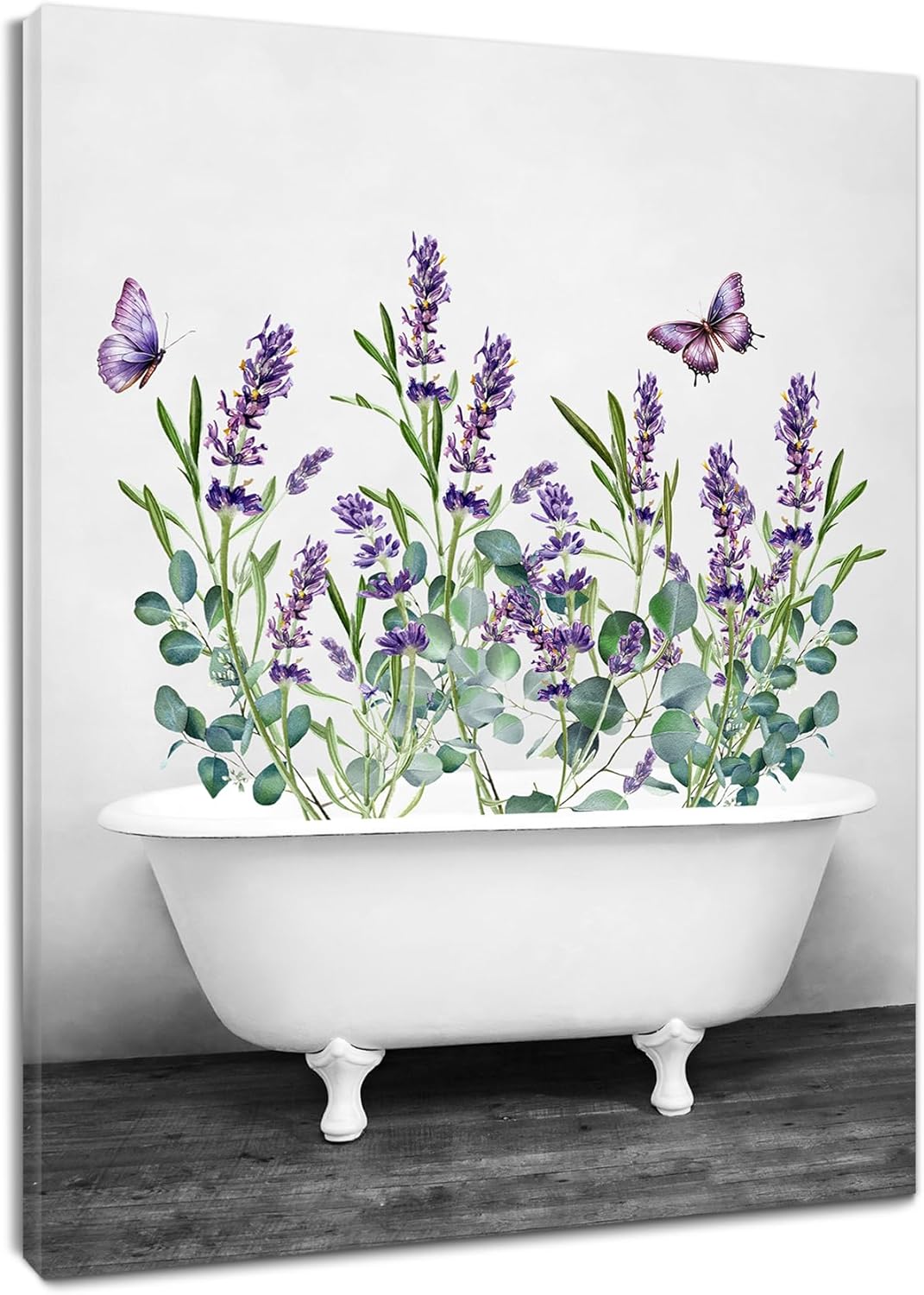 HVEST Pink Floral Wall Art for Living Room,Pink and Grey Wildflower Butterfly in Bathtub on Rustic Wood Canvas Wall Art Country Flower Pictures for Bathroom Bedroom Wall Decor,20L X 16W inches