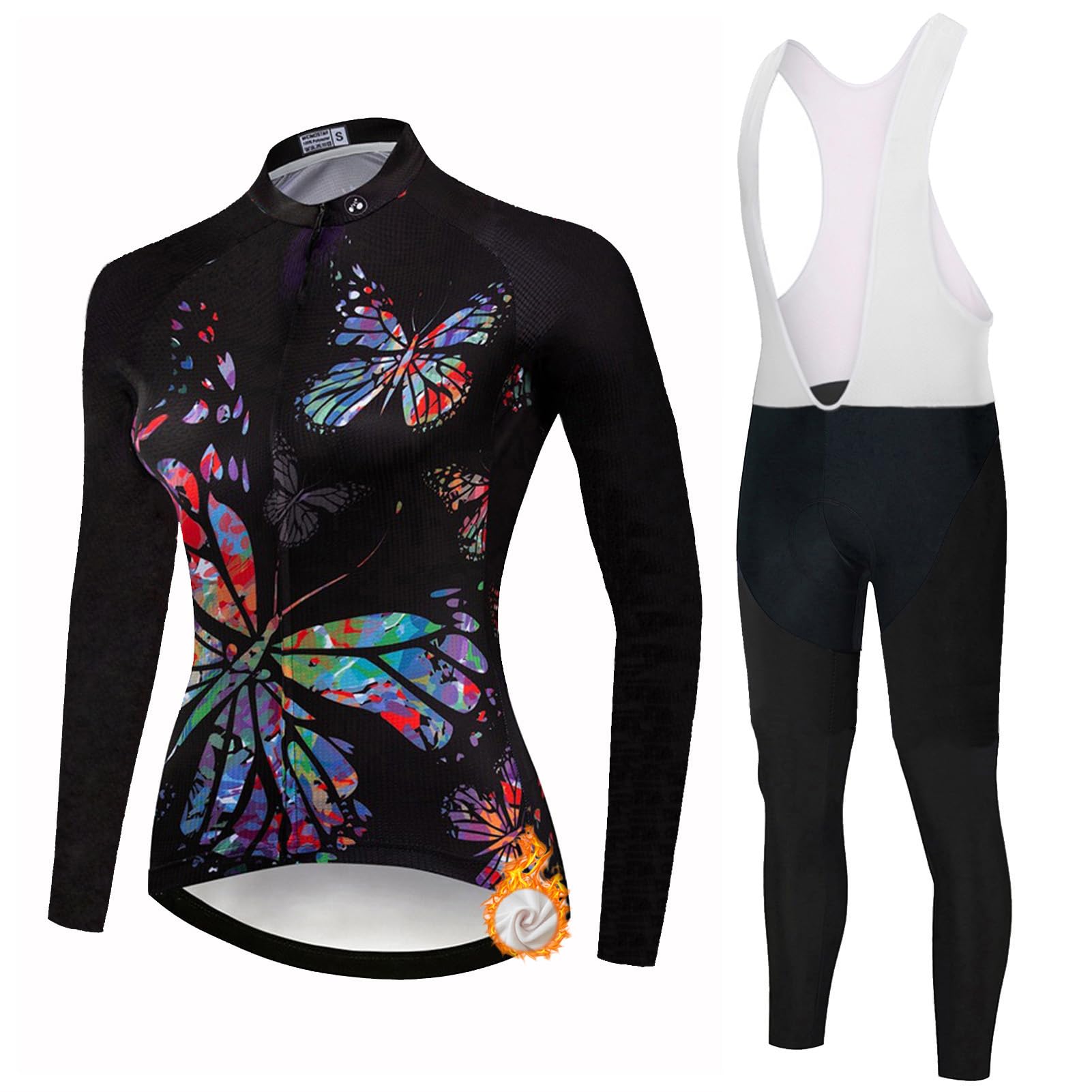 Abbigliamento Ciclismo Donna Completo Bici MTB Invernale Tuta da Ciclista,Maglietta Bicicletta Termico Vello Giacca Manica Lunga e Salopette Pantaloni con 19D Gel Imbottiti,Completi Maglia da Ciclo
