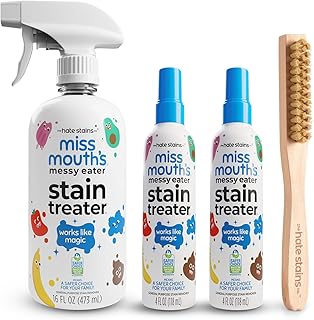 Miss Mouth's Messy Eater Stain Treater Spray 16oz Bottle and 4oz 2 Pack and Laundry Brush Bundle