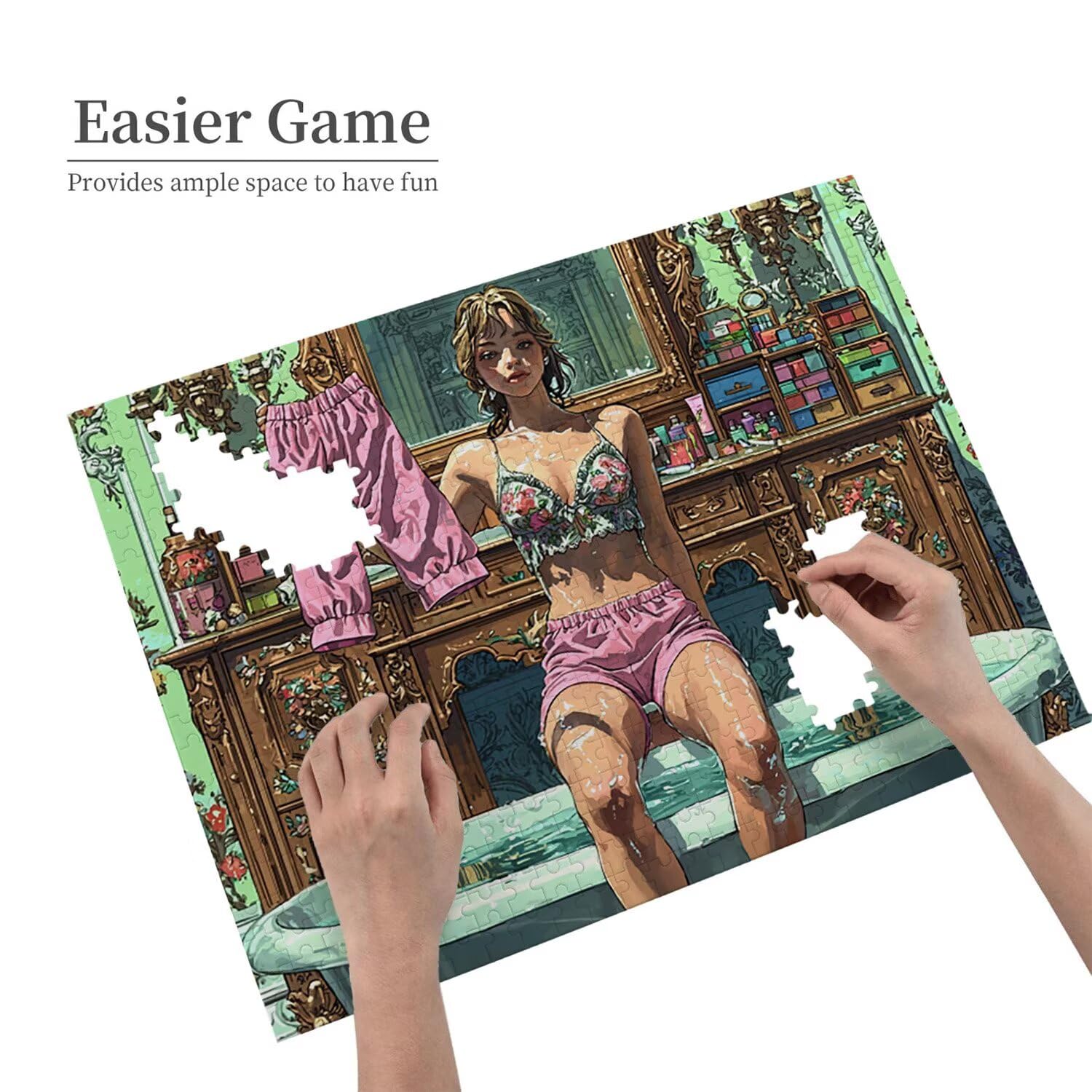 Puzzle in Legno per Adulti 1500 Pezzi | Donna Bagno| Giocattoli Educativi | Puzzle Adulti E Famiglie Decor | Dimensione Di 87x57cm | Regalo Adultis | Regali Natale (Formato: 34.8x22.8in) o-591