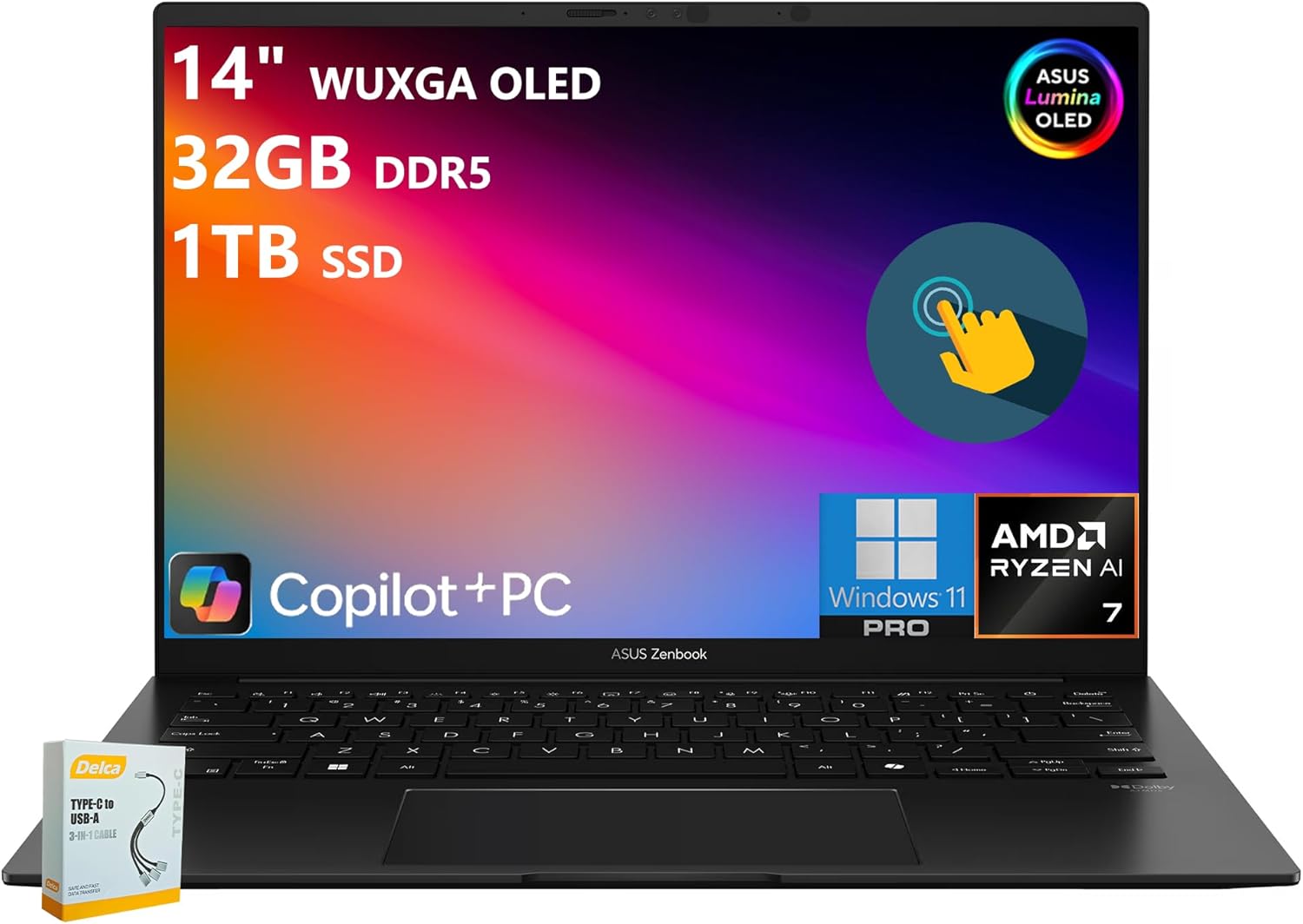 ASUS Zenbook 14 AI Laptop | 14″ WUXGA OLED Touchscreen | AMD Ryzen AI 7 350 (Up …