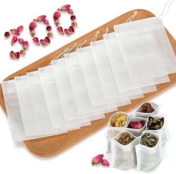 Empty Tea Bags for Loose Leaf Tea, 300Pcs Disposable Tea Infuser Sachets | Fillable Tea Filter Bags with Cotton Drawstring(3.54X 2.75), Widely Used for Stewing or Brewing Tea, Coffee, Herb, Spice