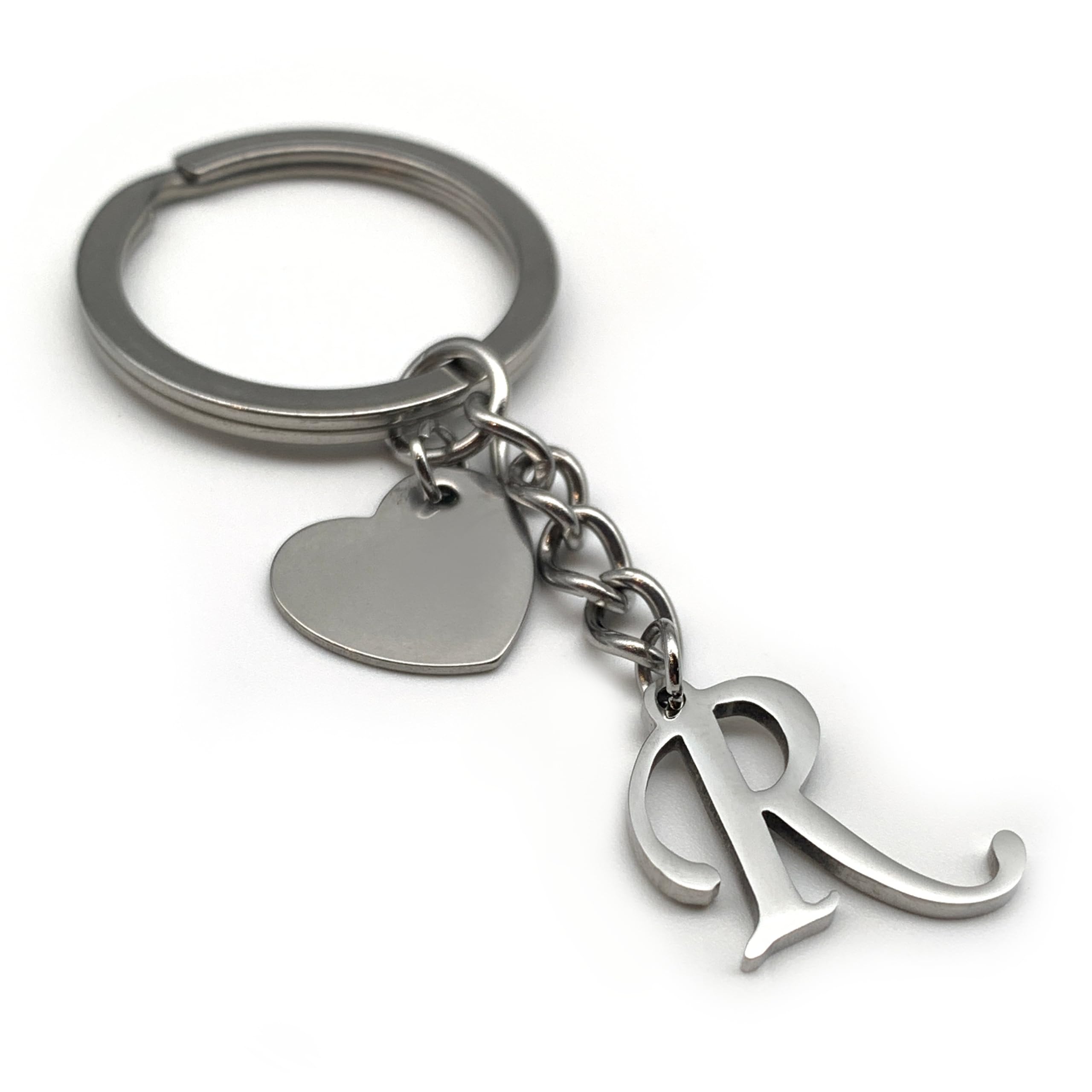 EVEMATE Keyring Letter with Heart - Initial A-Z Pendant Keychain - Handmade Stainless Steel - Name Gift Car Friend Partner (R)