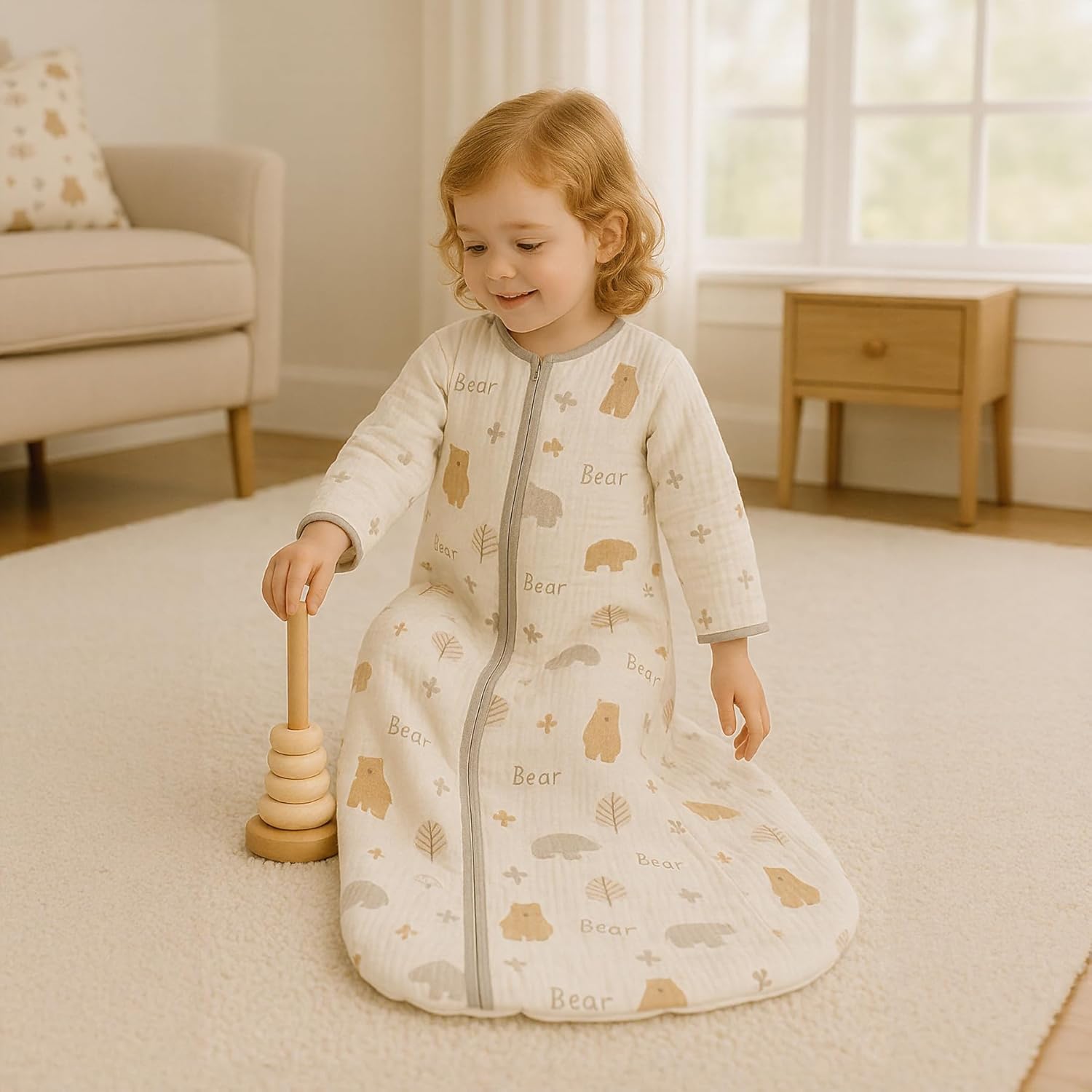 Toddler Sleep Sack Muslin with Sleeves Baby Sleeping Bag Cotton Wearable BLanket Sack 4 Seasons - Image 5