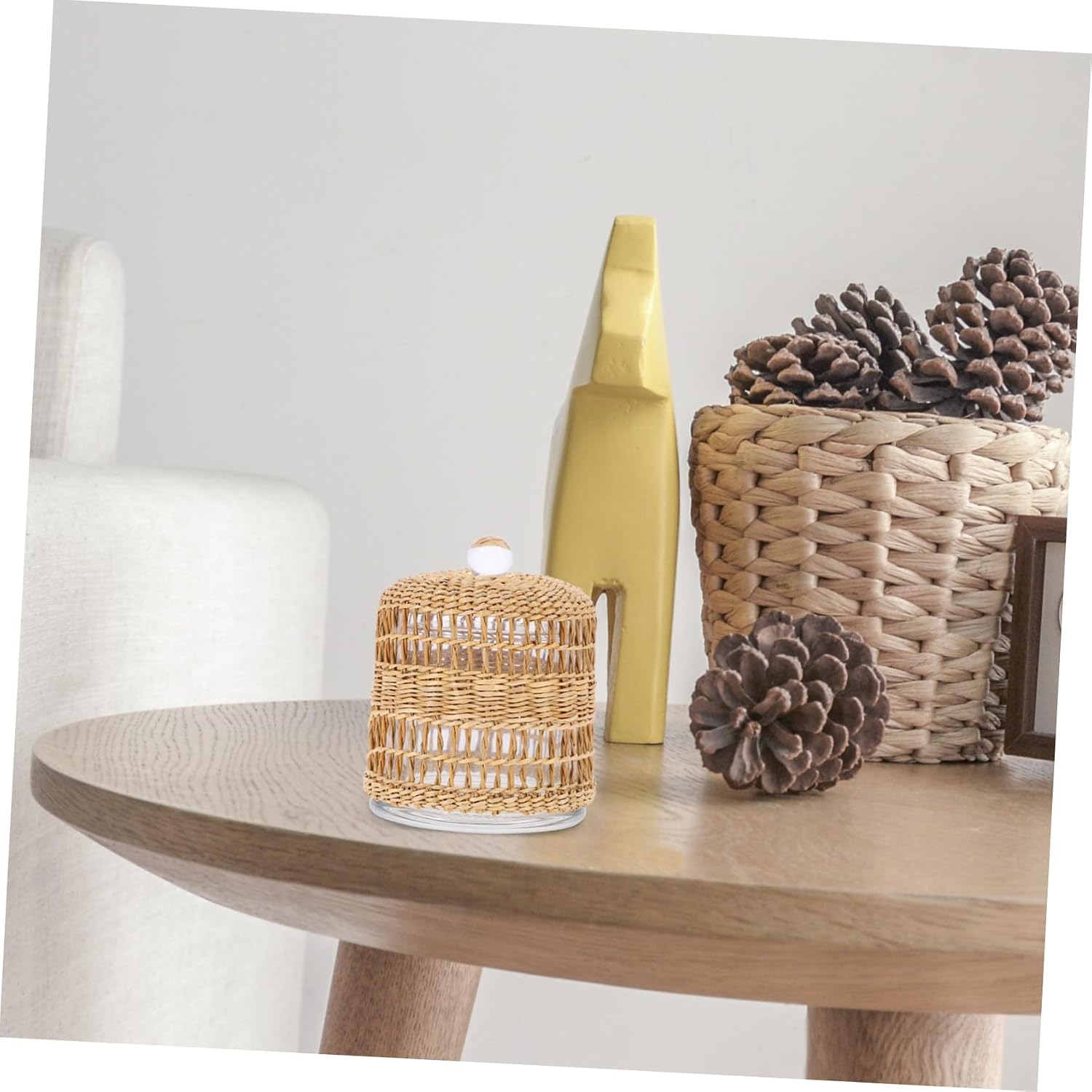 Zerodeko Glass Candle Dome Holder Rattan Wrap Decorative Candle Cover for Home Decor Multi-use Cloche