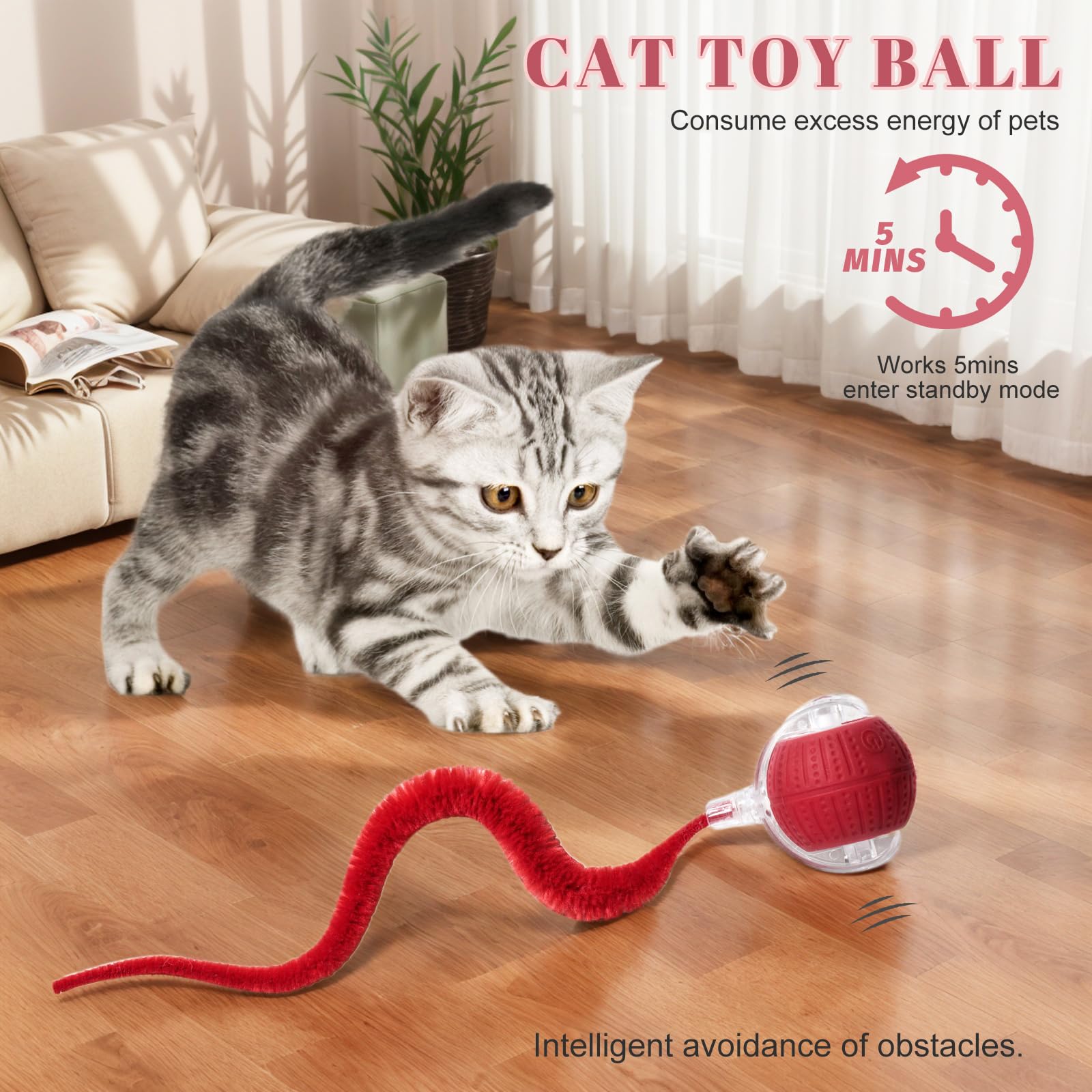 Interaktives Katzenspielzeug für Indoor-Katzen, schnelles Rollen auf Teppichzwitschern und bewegungsaktivierte Katzenbälle für gelangweilte Indoor-Katzen, 2 Stück