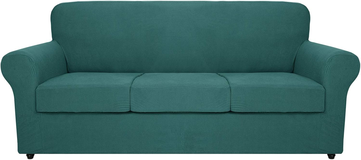 MAXIJIN 4 Piece Extra Large Couch Covers for 3 Cushion Couch Super Stretch XL Sofa Cover Dogs Pet Proof Furniture Protector Spandex Non Slip Couch Slipcover Washable (Extra Large, Blackish Green)