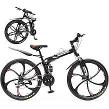 26 ich Folding Mountain Bike, 21 Speed High Carbon Steel Mountain Bike for Adults with 26 Inches Durable Tires, Front Suspension Folding Bicycle for Women and Man