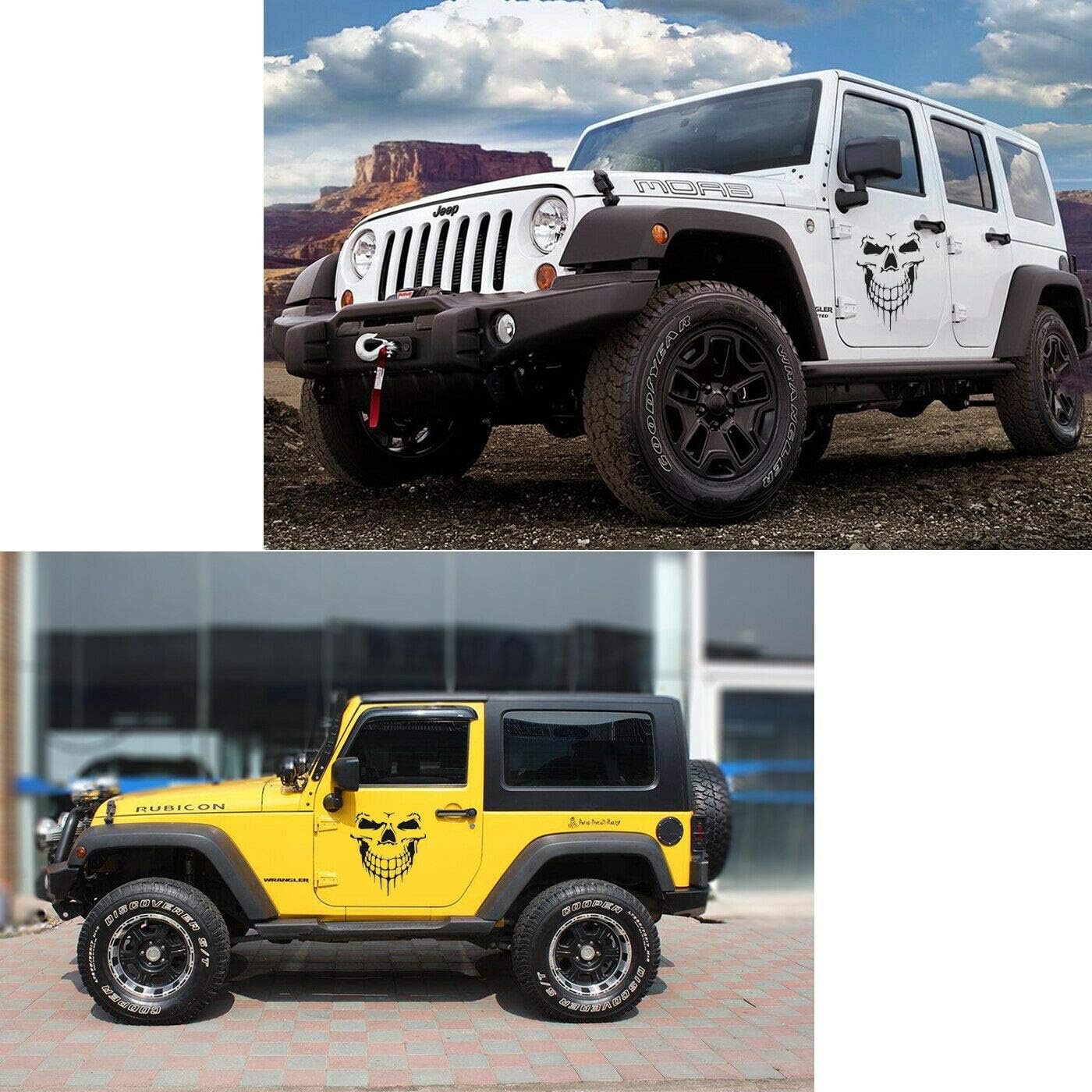 2pcs Black Skull Vinyl Side Door Tailgate Decal Sticker Compatible for Car/Truck/Ford F150/Jeep Wrangler JK
