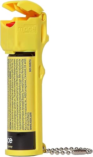 Mace Espray pimienta de tamaño completo (amarillo neón)  Pulverizador pimienta preciso de 12 pies con tapa de seguridad abatible, deja tinte UV en