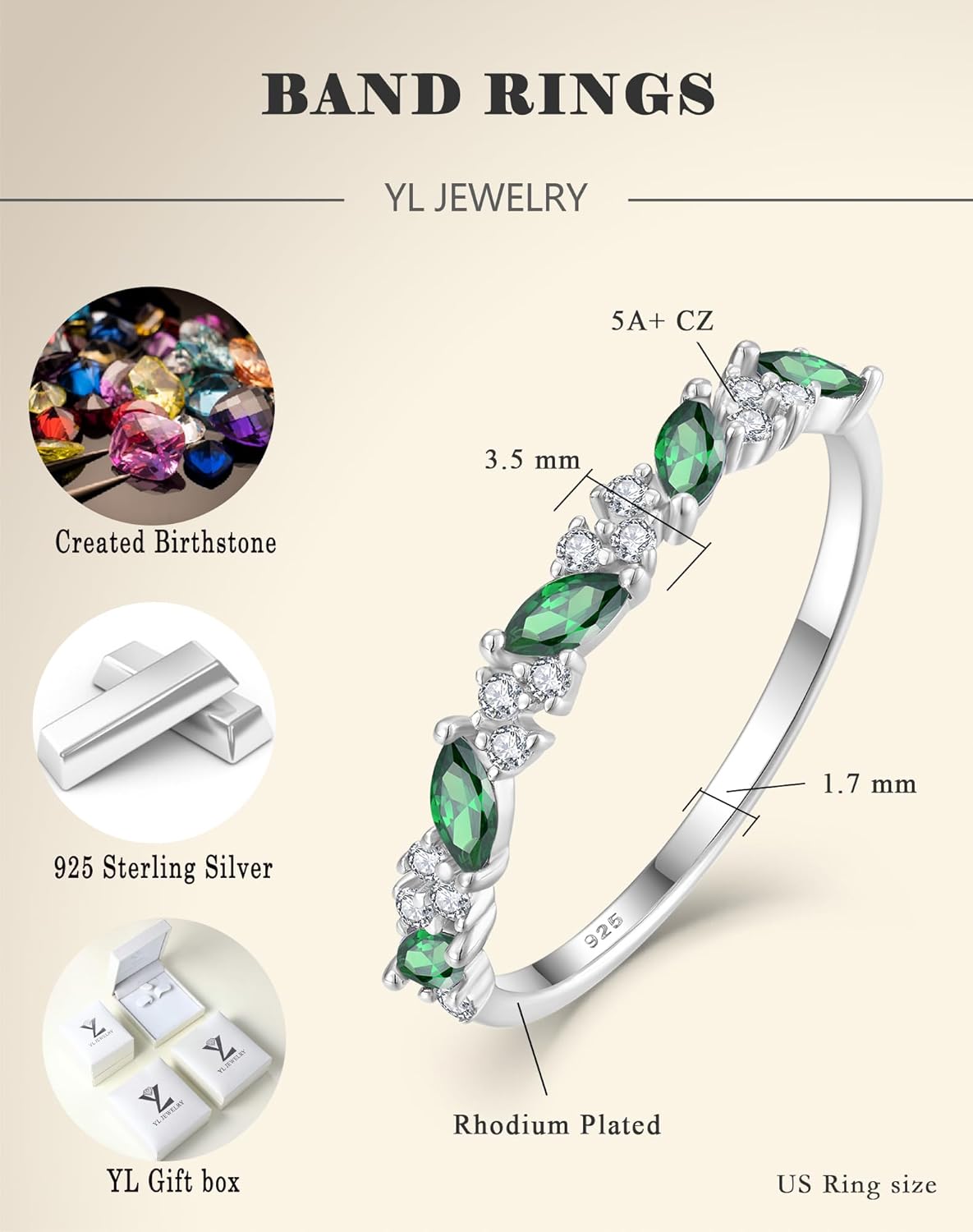 YL Halo Freshwater Pearl Birthstone Ring for Women, Solid 925 Sterling Silver 18K White Gold Plated Eternity Stackable Jewelry Stacking Gifts - Image 6