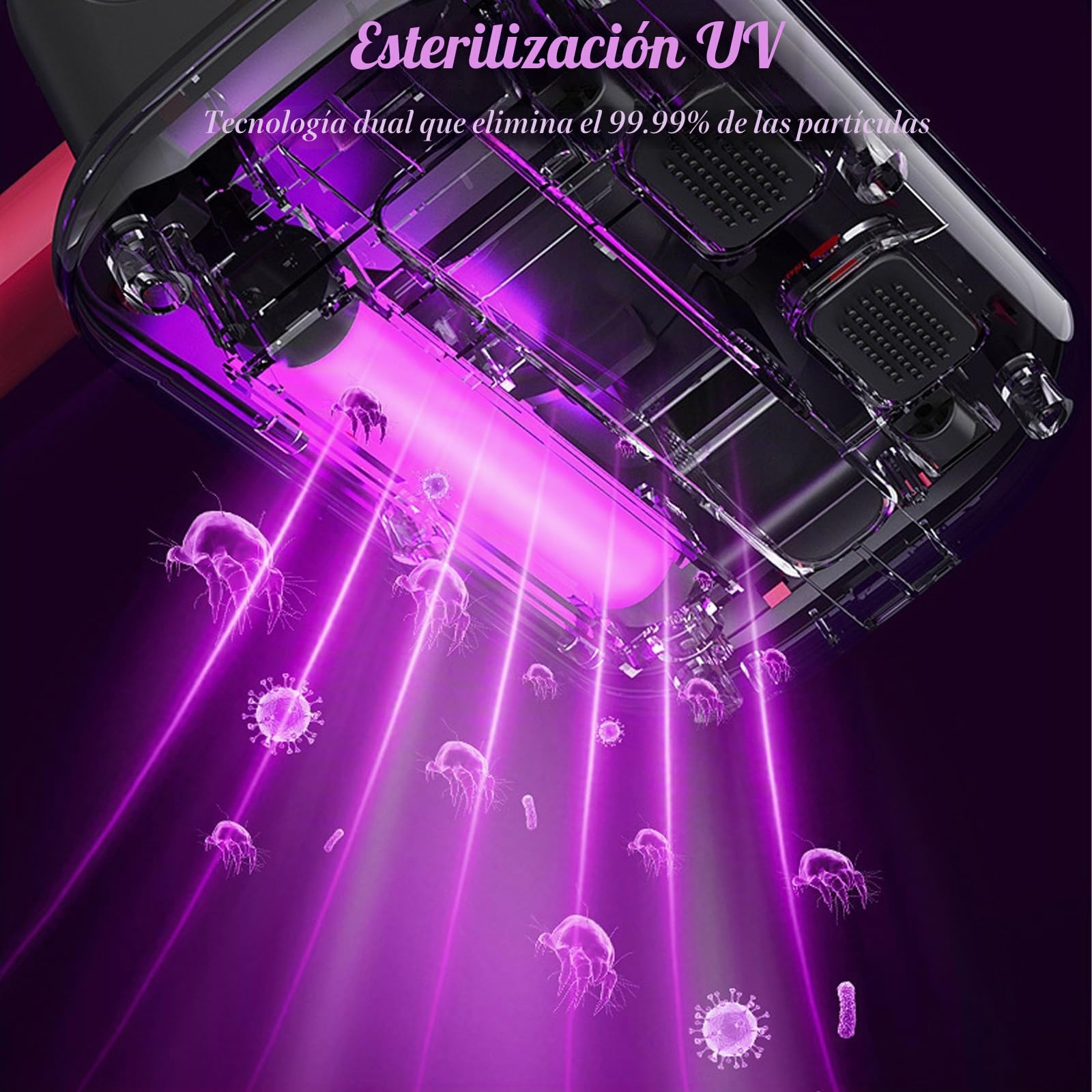 HAMON Aspirador de ácaros para colchones, 8000Pa Aspirador de polvo con luz UV, Aspirador inalámbrico para cama con contenedor de polvo continuo para colchones, sofá, almohadas, alfombras
