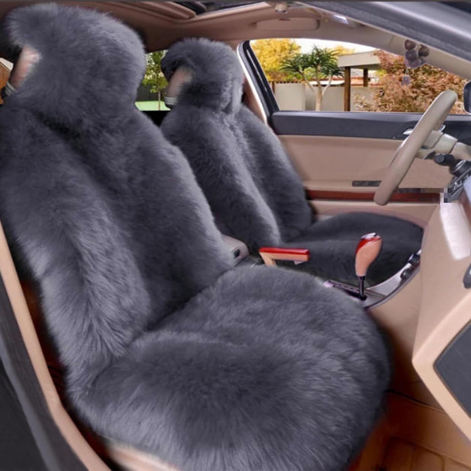 Real Genuine Sheepskin Seat Covers for Cars SUV Trucks Van RV Front Seats Sheepskin Car Seat Covers Sheepskin Automotive Seat Covers Fuzzy Fleece Fur Car Seat Covers Universal (1 Piece)