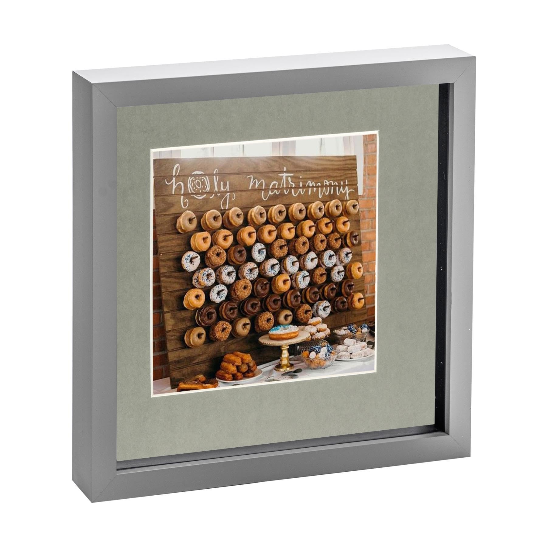 Nicola Spring Grey/Grey X 3D Shadow Box Photo Frame - Craft Display Picture Frame With 6 X 6 Mount - Glass Aperture Size 10