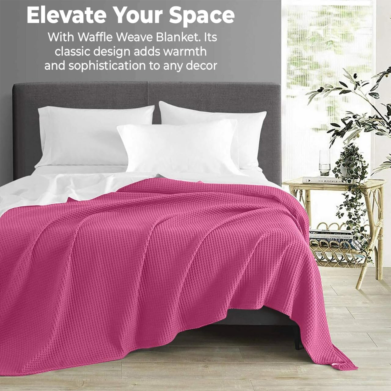 100% Cotton Blankets Throw Size for Bed - Waffle Weave Blankets for Summer, Lightweight and Breathable Soft Woven Blanket for Spring, White, 90x90 Inches (Pink, Throw (50" x 60")) - Image 6