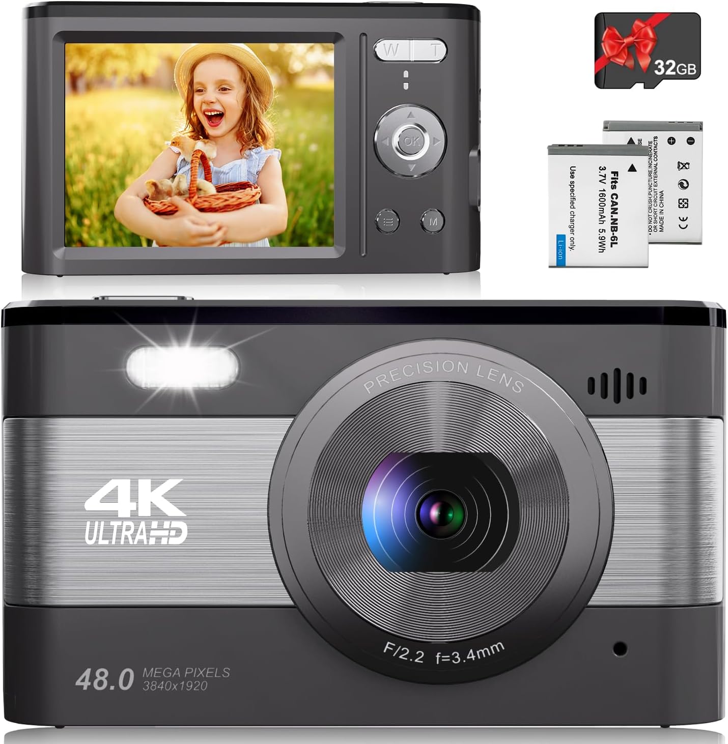 Vmotal Digital 4K Camera，48MP Photo/ 1080P FHD Video/ 2.8''Screen/ 18X