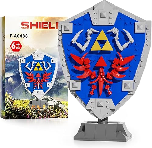 BOTW Hylian Shield - Juego de bloques de construcción, escudo de espada Breath of The Wild Master, juguete con mango y bloques de construcción base