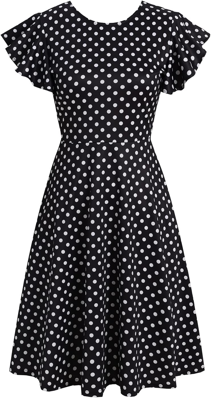 HELYO Women's Semi-Formal Ruffle Sleeves V-Back Work Fit and Flare Cocktail Knee Length Dress with Pockets 842 - Image 3