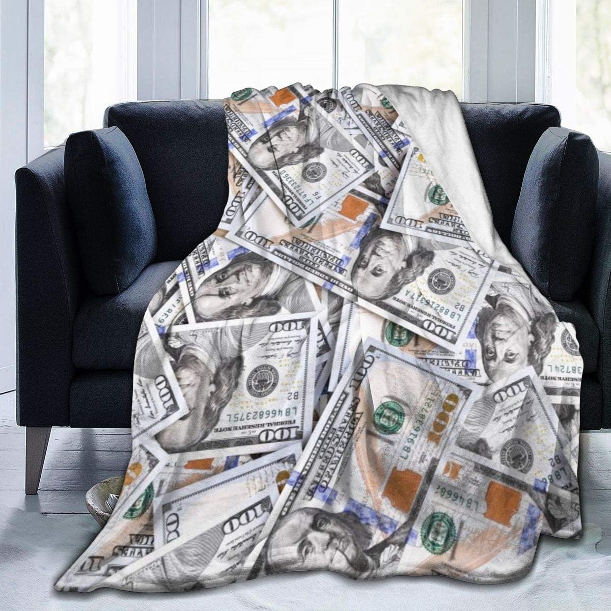 AZVBATT One Hundred Us Dollars Banknotes Cash Bills Soft Throw Blanket