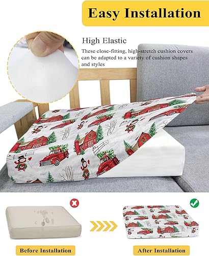 Miniatura 5 de Fundas de cojín para sofá de Navidad, funda elástica para sofá con parte inferior elástica, diseño de muñeco de nieve de invierno, copos de nieve,