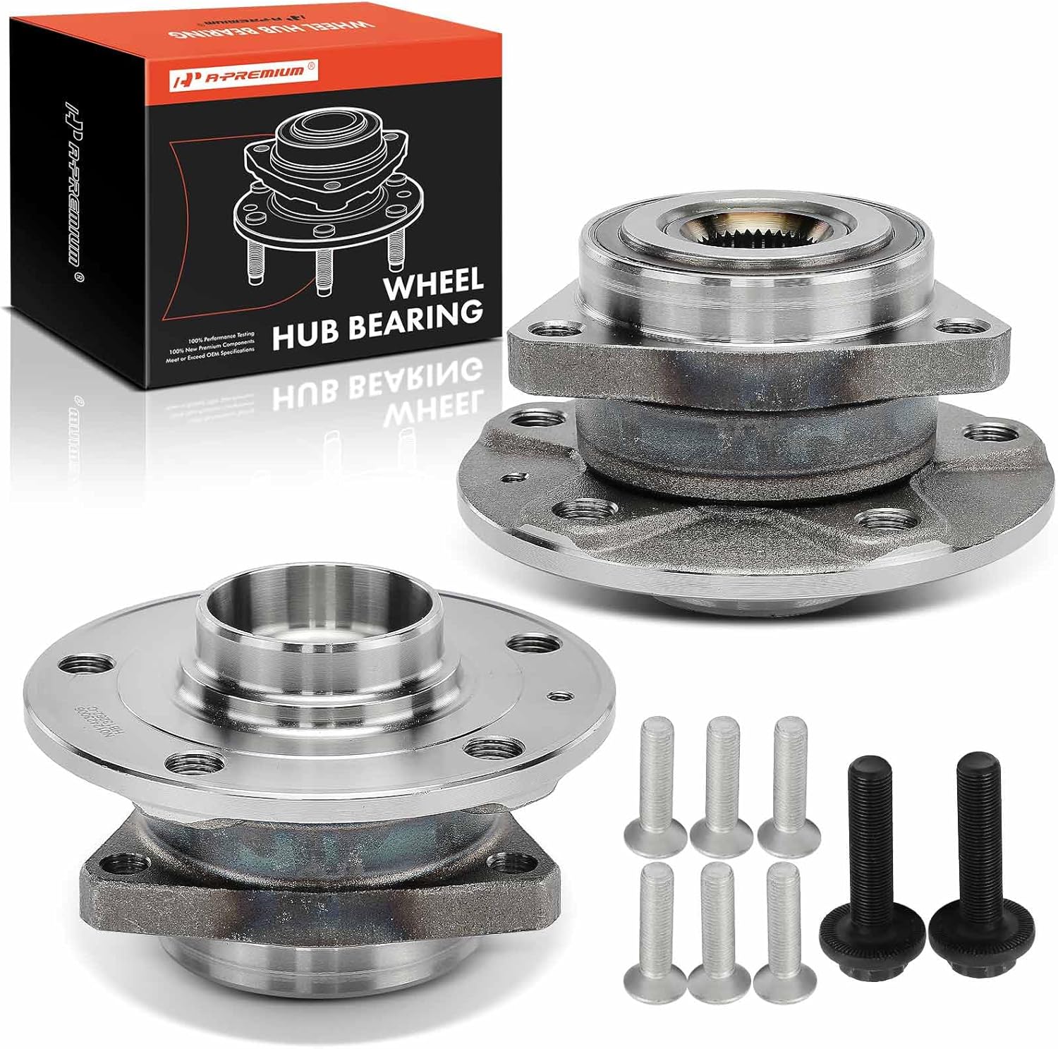 A-Premium 2 x Front Wheel Bearing and Hub Assembly Compatible with Volkswagen Golf 2006 2014-2021, Golf Alltrack 2017, Golf City, Golf R, Golf SportWagen, Eos, GTI, e-Golf, Rabbit & Audi A3, S3