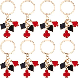 8 Pack Poker Card Keychain Playing Card Key Ring for Women Men