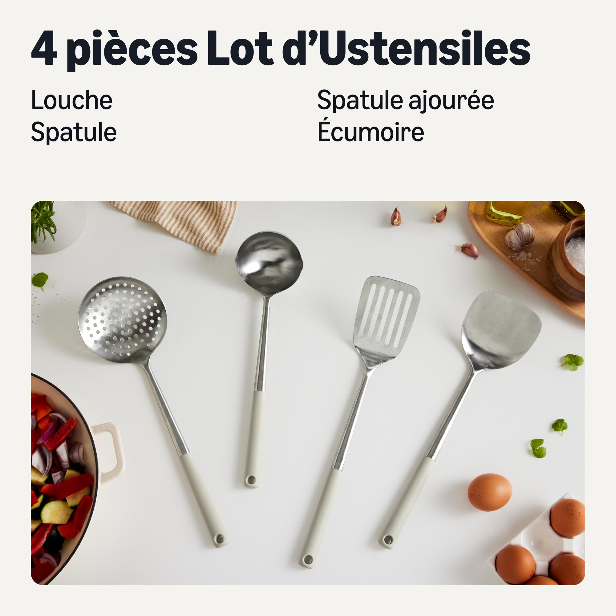 Image secondaire de Ensemble de Cuillères et Louches en Acier Inoxydable - 4 Pièces Ergonomiques