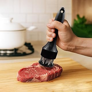 Meat Tenderizer Tool, Ultimate Stainless Steel Meat Tenderizer with 21 Ultra Sharp Meat Pins - Perfect for Tenderizing Beef, Chicken, Steak, Veal and Pork, Father's Day - Black