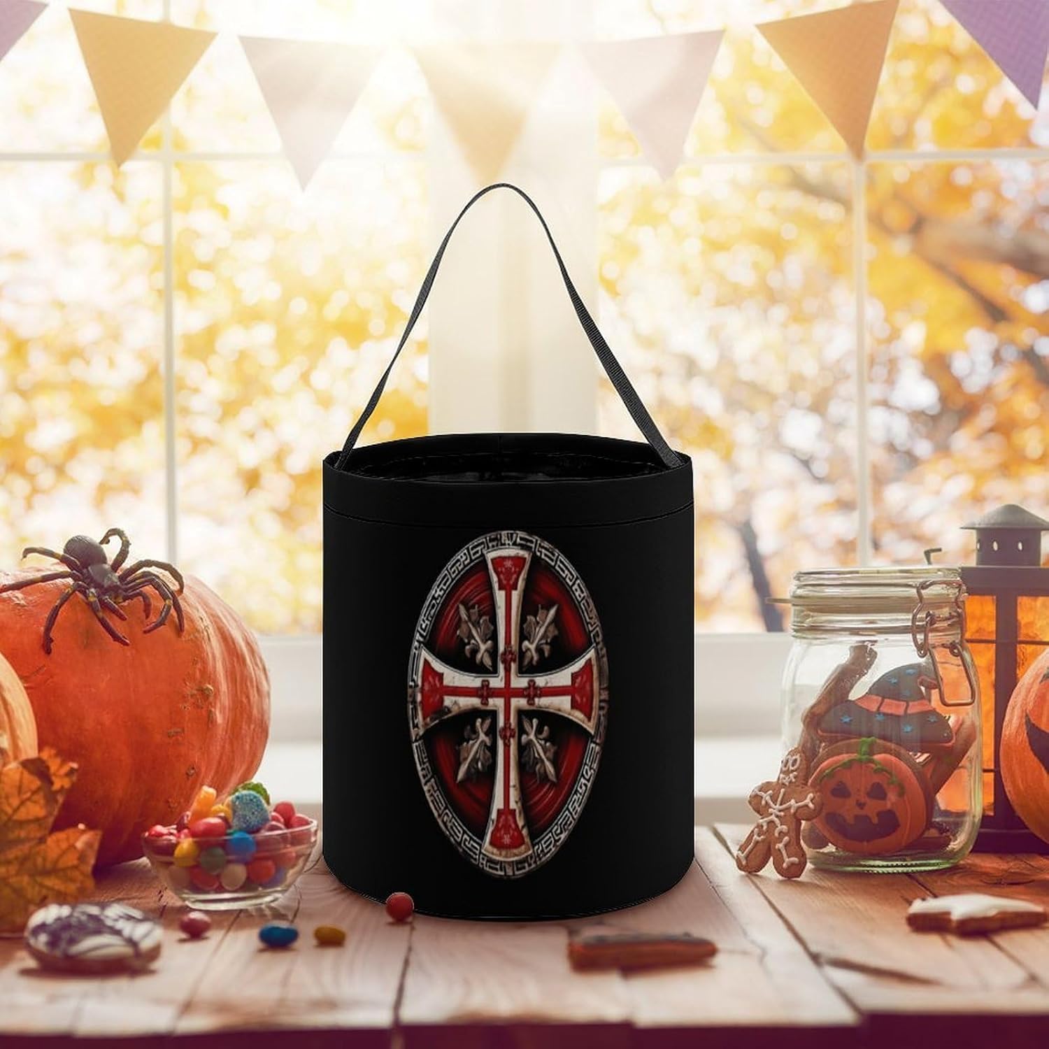 Knights Templar Crosses Halloween Treat Bag Reusable Candy Basket Tote Goody Bags Gift Party
