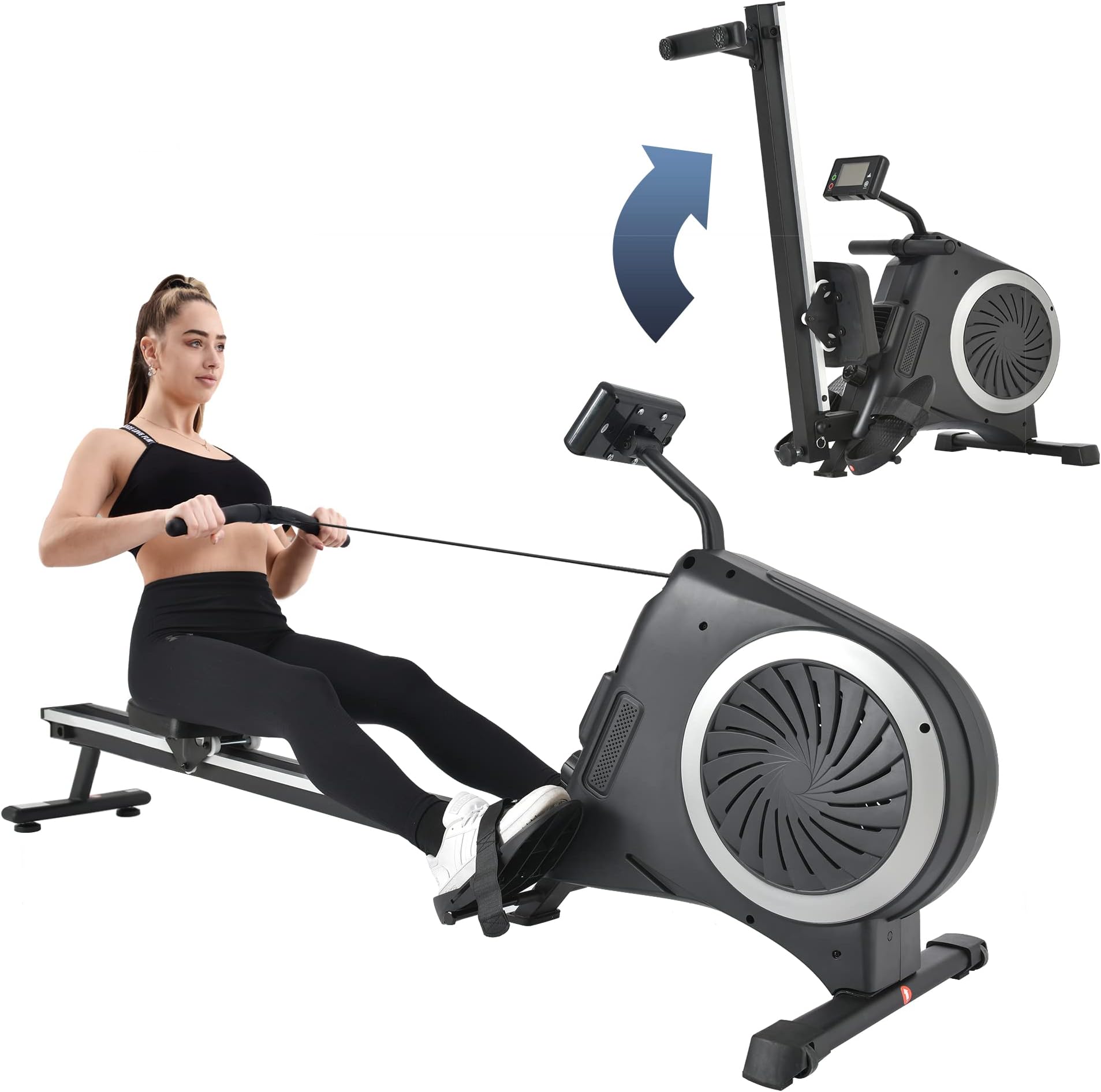 Merax Klappbares Rudergerät, Magnetisches Rudergerät, Faltbares Rudergerät mit Magnetspannsystem, LED-Monitor, mit verstellbarem Widerstand, bis zu 150 kg Benutzergewicht, Den Rower