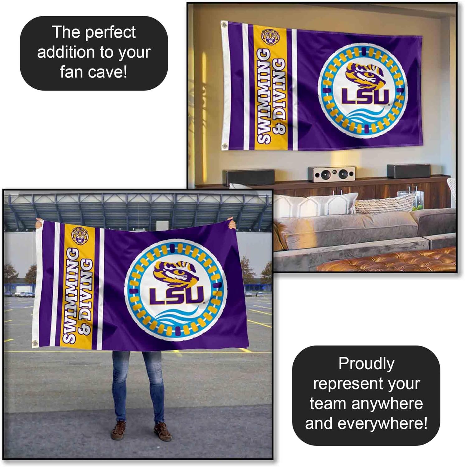 Louisiana State LSU Tigers Swimming and Diving 3x5 Grommet Flag