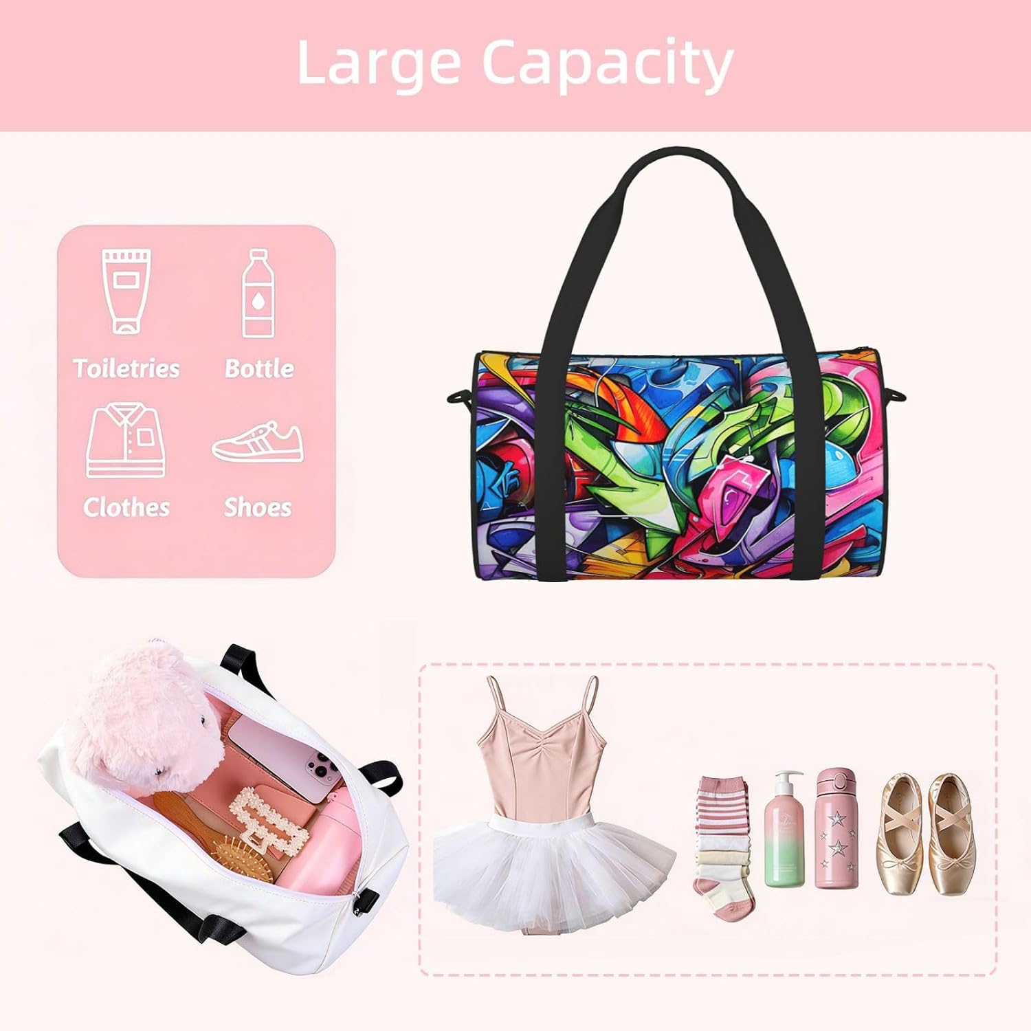 Graffiti Drawing Print Sports Tote Bag Lightweight Water-Resistant Gym Backpack Travel Supplies