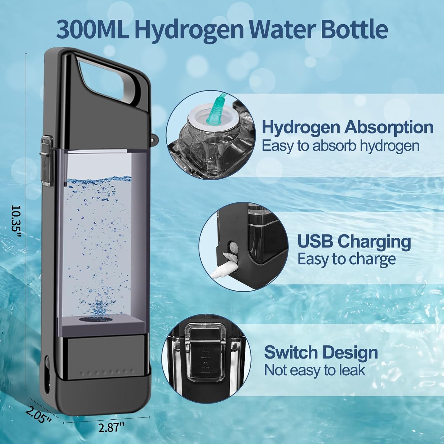 Hydrogen Enriched Water Bottle 2000+ppb Hydrogenated Water Generator with SPE Technology USB Rechargeable, Hydrogen Water Pitcher Replacement for Office Sport Gift Women Men (White)