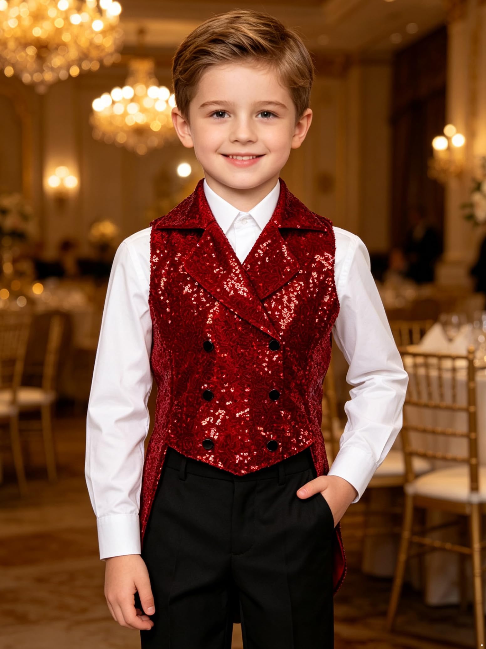 inlzdz Bambini Frac Con Paillettes Gilet Da Bambino Revers Classico Formale