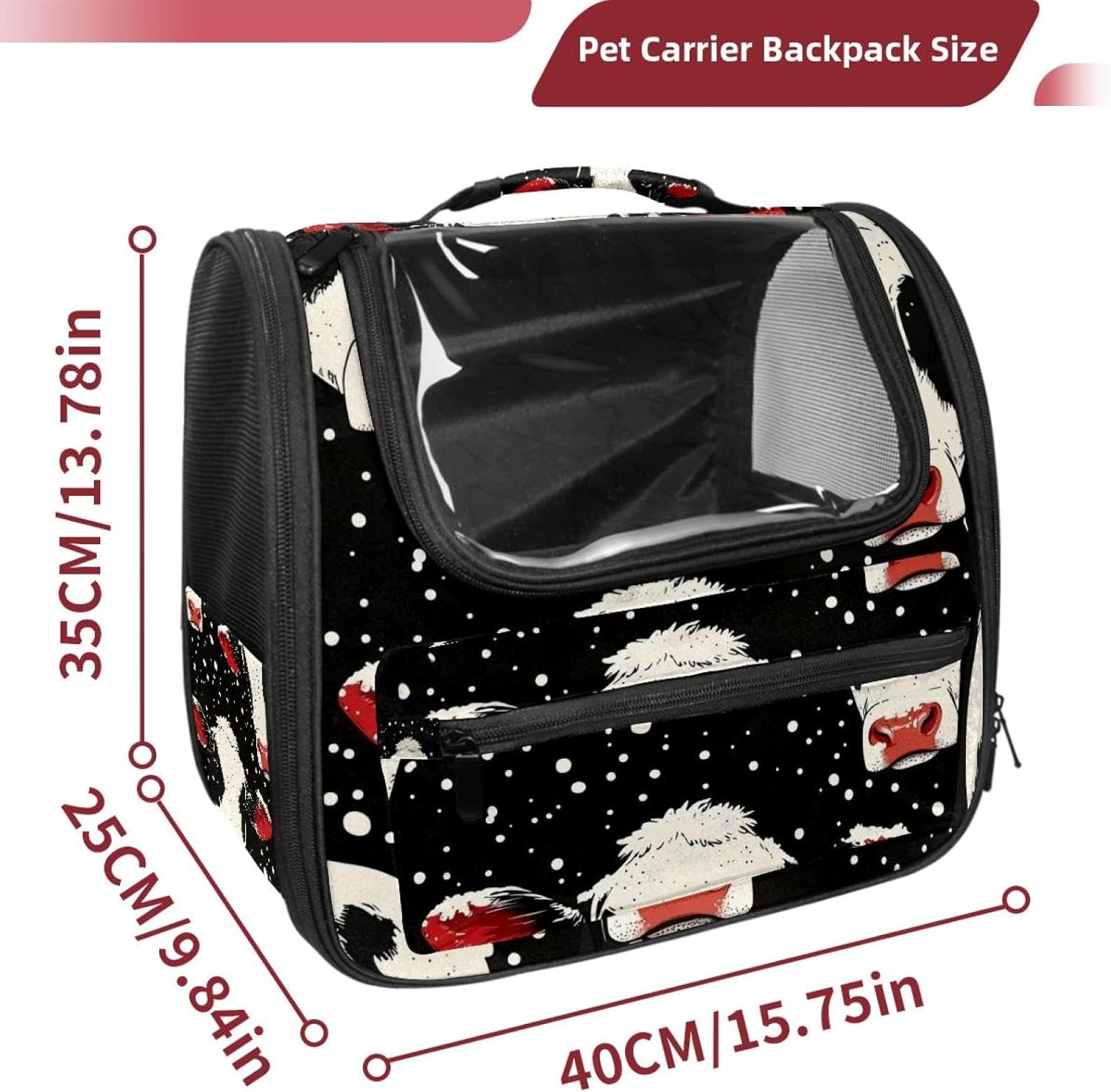 Cow in Snow Pet Carrier Airline Approved Soft Sided Portable Cozy Travel Pet Bag, Car Seat Safe Carrier for Cats and Dogs