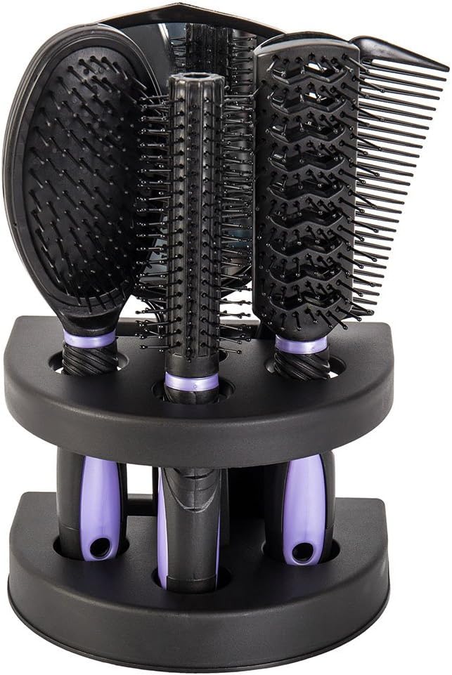 5pcs Hair Care Brush Set Pro Detangle Hair Brush Women Ladies Hair Care Massage Brush with Mirror and Holder Hair Styling Tools Adults & Kids (Purple)